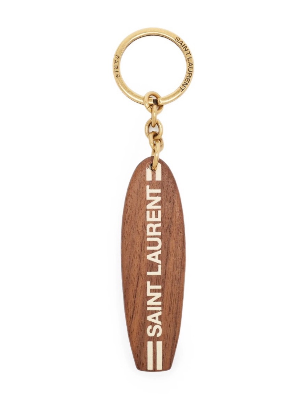 Saint Laurent Gold & Brown Wood Logo Key Ring